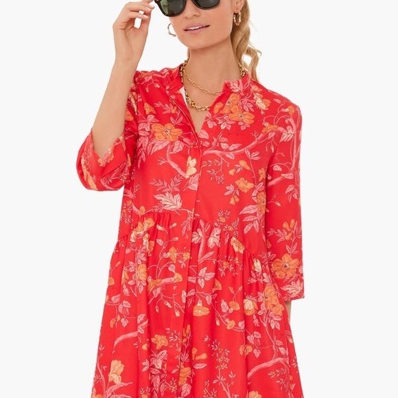 Tuckernuck Vida De Las Flores Royal Shirt Dress Sz L Floral Leaves - Picture 3 of 7